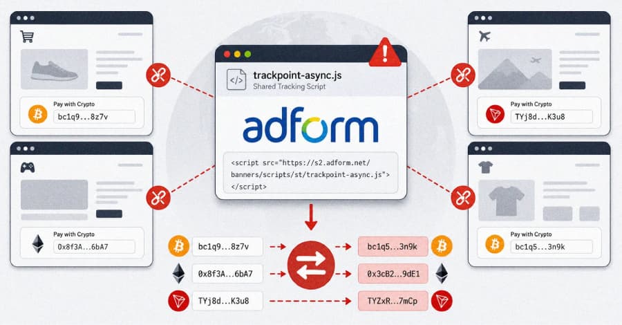 Hackers envenenan script de Adform para intercambiar direcciones de billeteras criptográficas en sitios de clientes.
