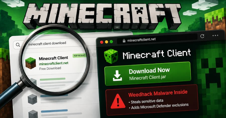 Malware Weedhack se propaga a través de falsos clientes de Minecraft y envenenamiento SEO.